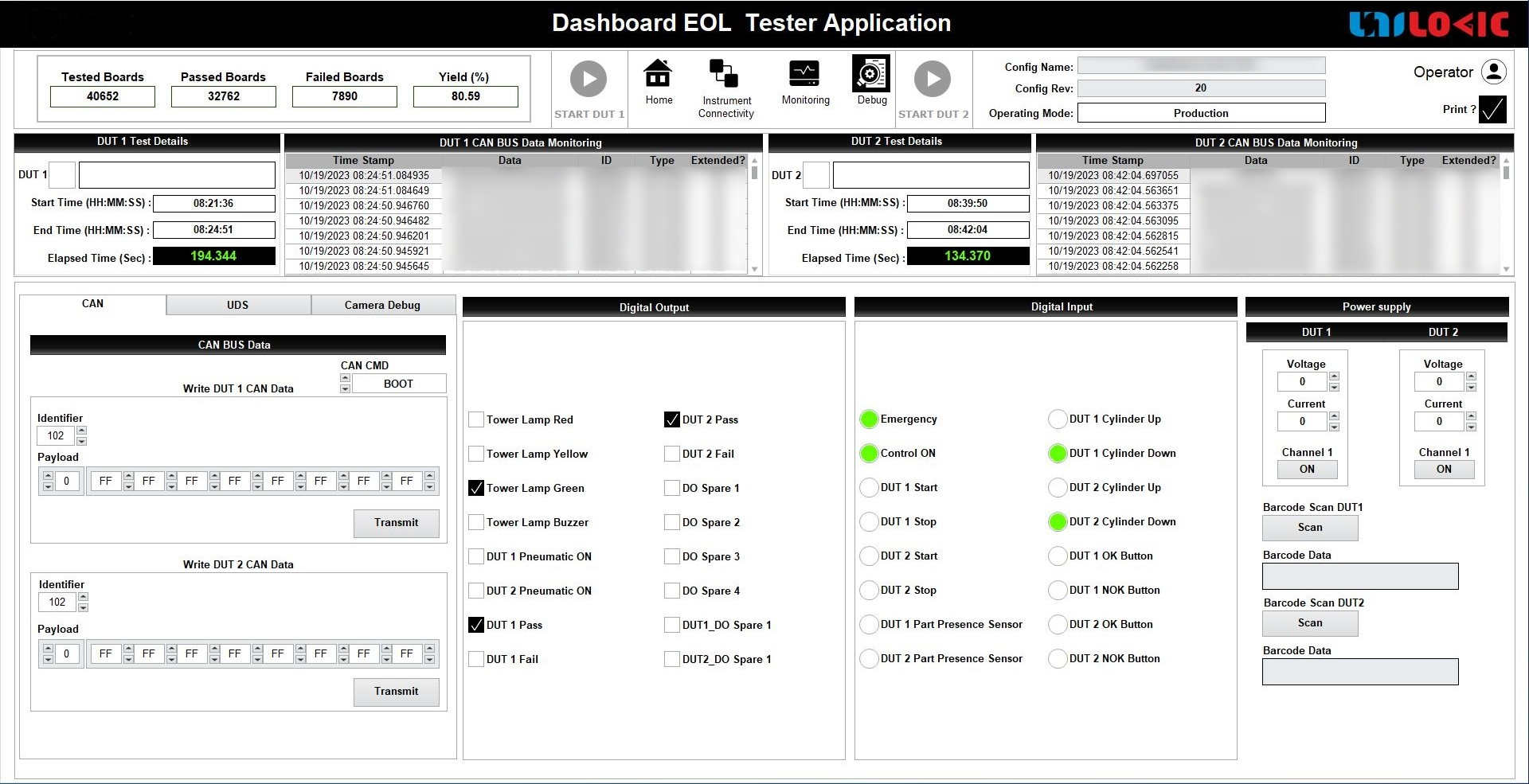 EV Dashboard EOL tester application