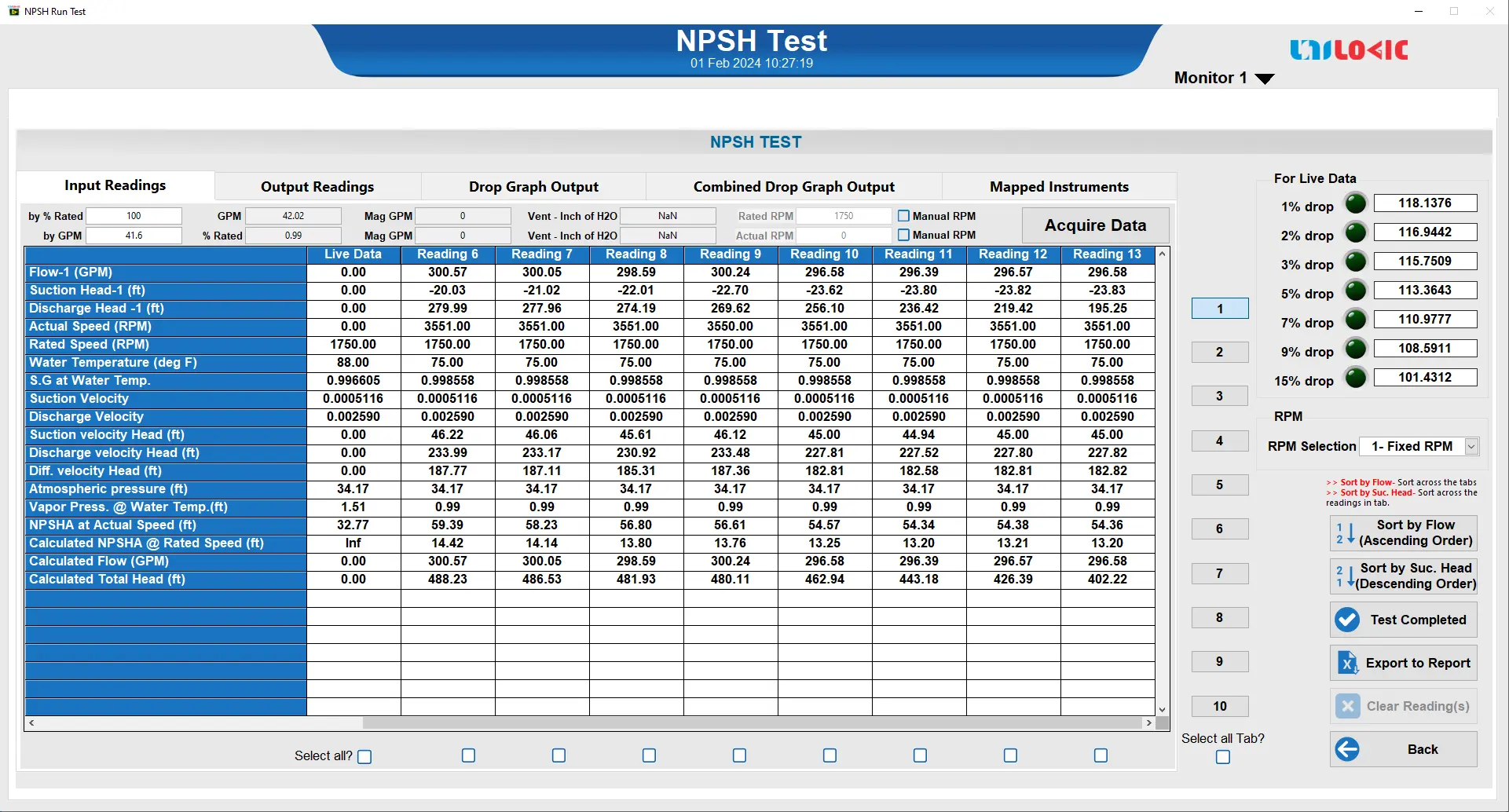 NPSH test automated pump test system